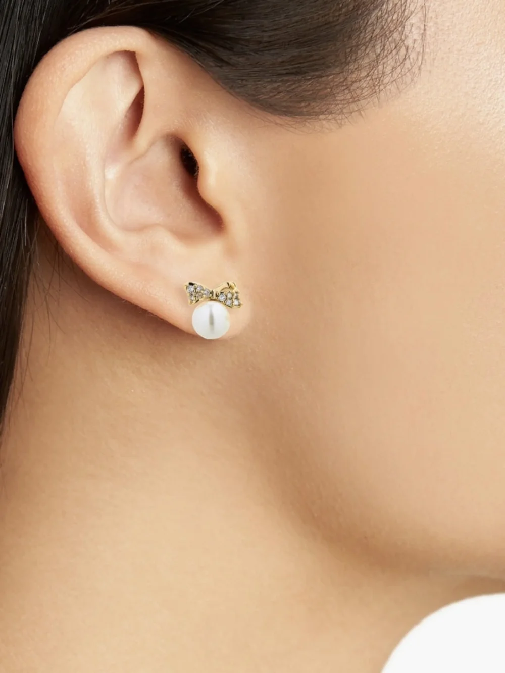 Kate Spade Pav`e Faux Pearl & Bow Stud Earrings NEW
